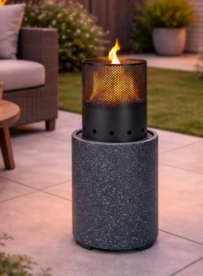 كادي ون موقد نار خارجي من المعدن والحجر الصناعي للحديقة والفناء، حفرة نار بتصميم معدني مقاوم للحرارة العالية، مدفأة حطب متعددة الاستخدامات بقاعدة ثابتة، موقد تدفئة وديكور مثالي للجلسات الخارجية - Image 1